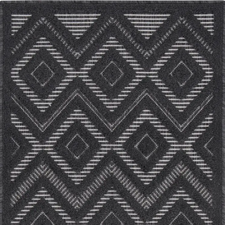 2' X 4' Charcoal And Black Geometric Indoor Outdoor Area Rug