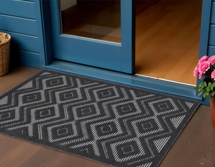 2' X 4' Charcoal And Black Geometric Indoor Outdoor Area Rug