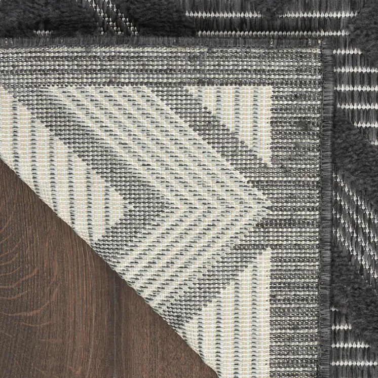 2' X 4' Charcoal And Black Geometric Indoor Outdoor Area Rug