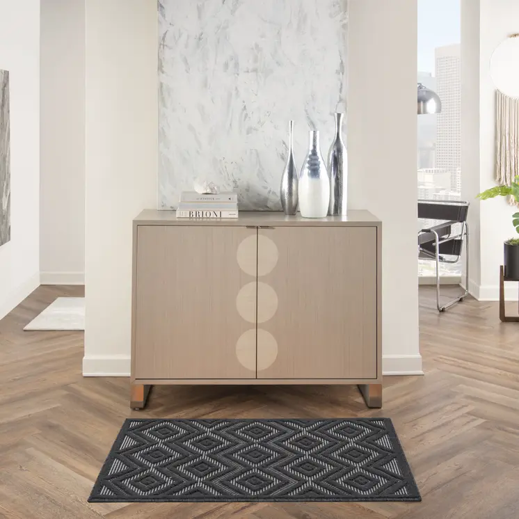2' X 4' Charcoal And Black Geometric Indoor Outdoor Area Rug