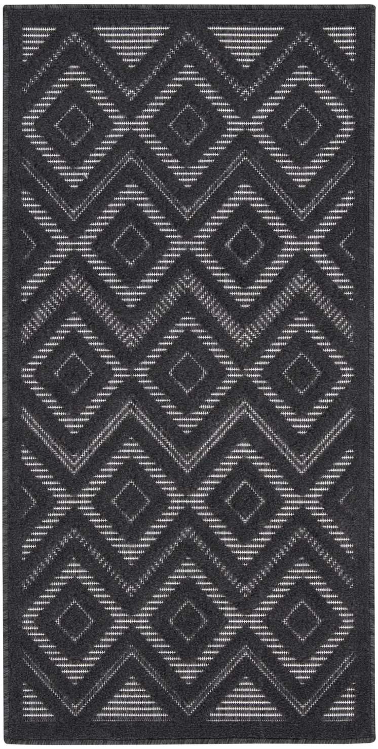 2' X 4' Charcoal And Black Geometric Indoor Outdoor Area Rug