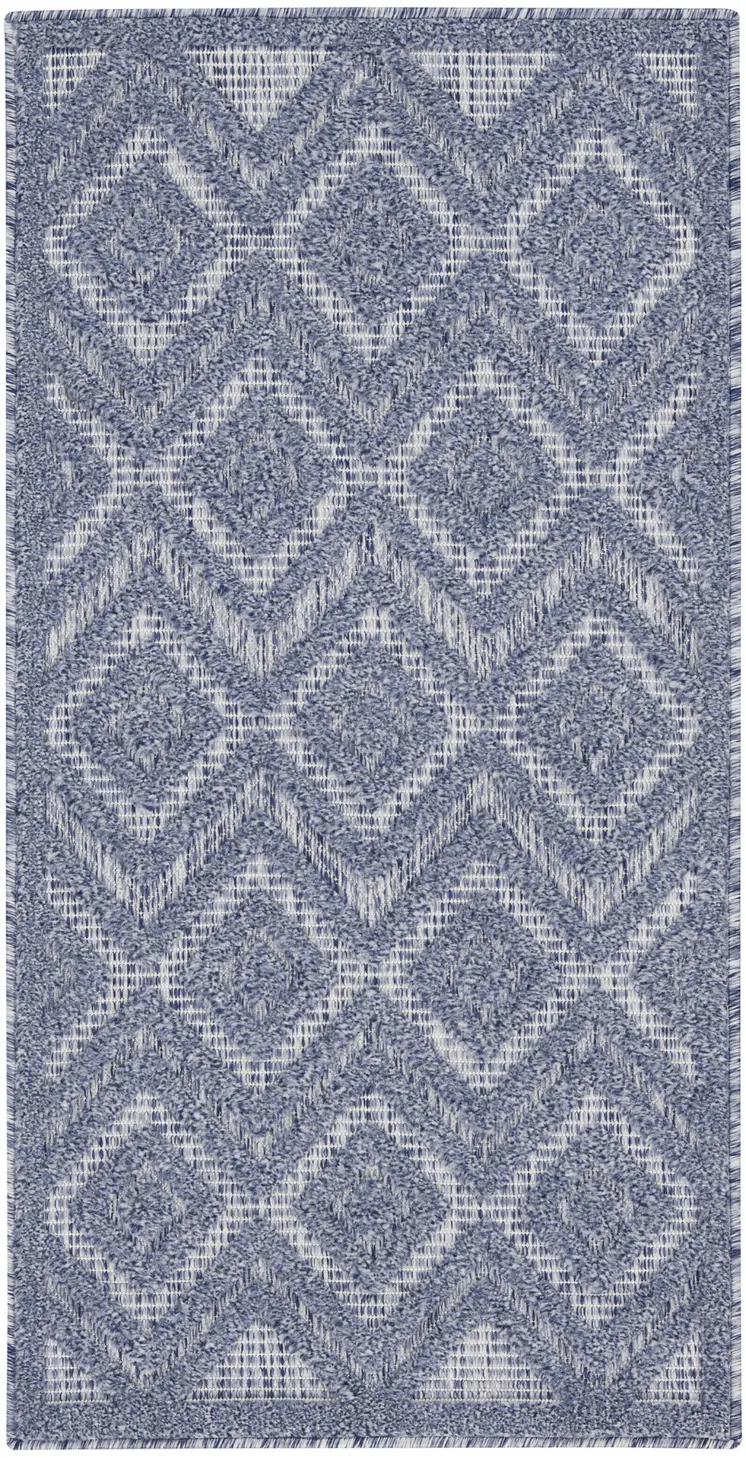 2' X 4' Denim Blue And Ivory Geometric Indoor Outdoor Area Rug