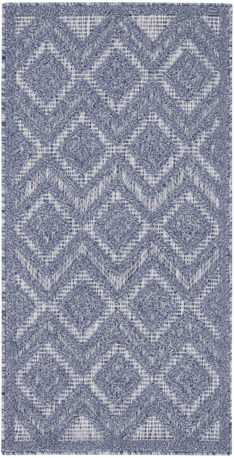 2' X 4' Denim Blue And Ivory Geometric Indoor Outdoor Area Rug