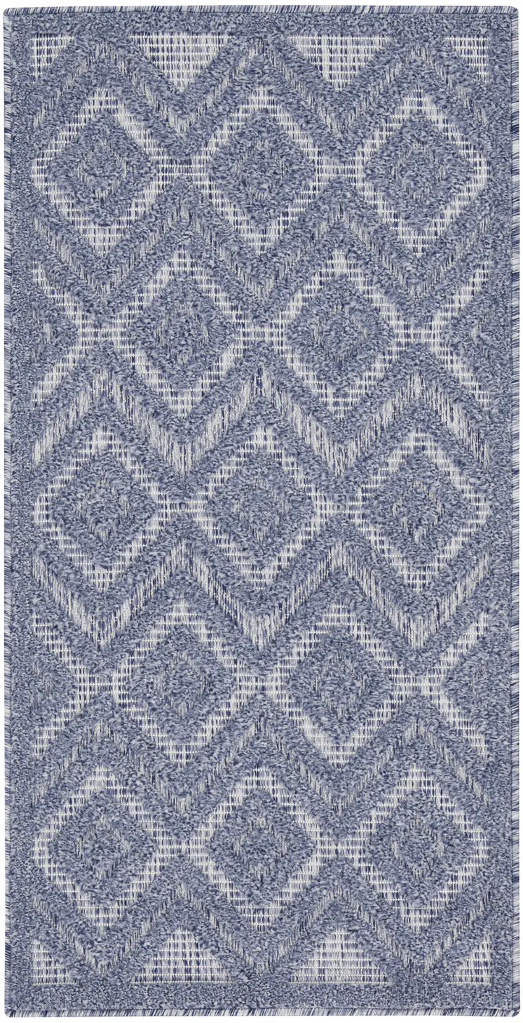 2' X 4' Denim Blue And Ivory Geometric Indoor Outdoor Area Rug