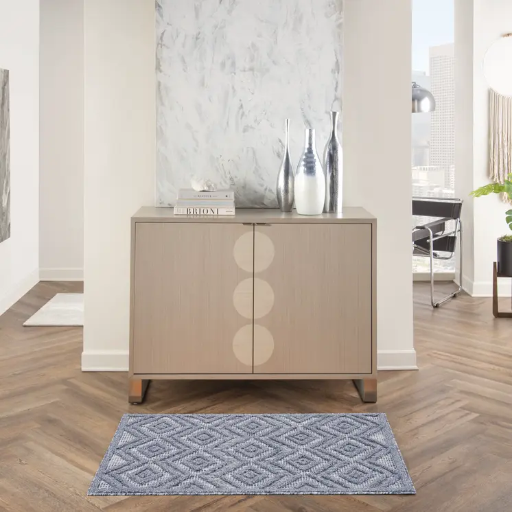 2' X 4' Denim Blue And Ivory Geometric Indoor Outdoor Area Rug