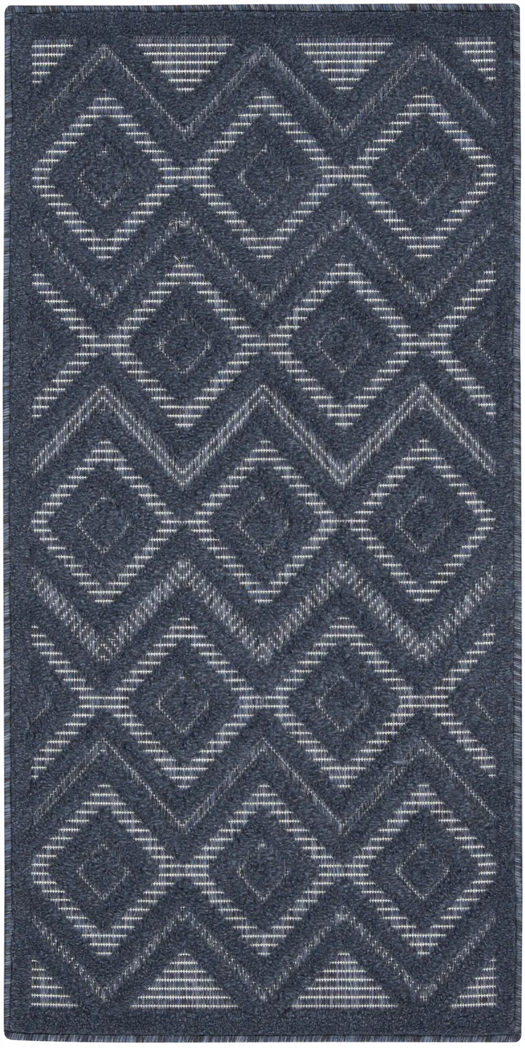 2' X 4' Navy Blue And Ivory Geometric Indoor Outdoor Area Rug