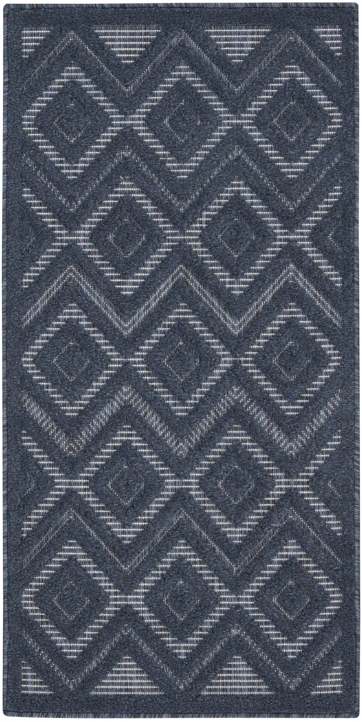 2' X 4' Navy Blue And Ivory Geometric Indoor Outdoor Area Rug