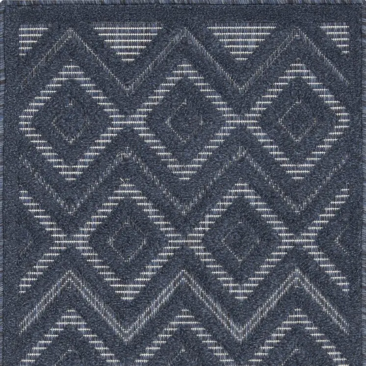 2' X 4' Navy Blue And Ivory Geometric Indoor Outdoor Area Rug