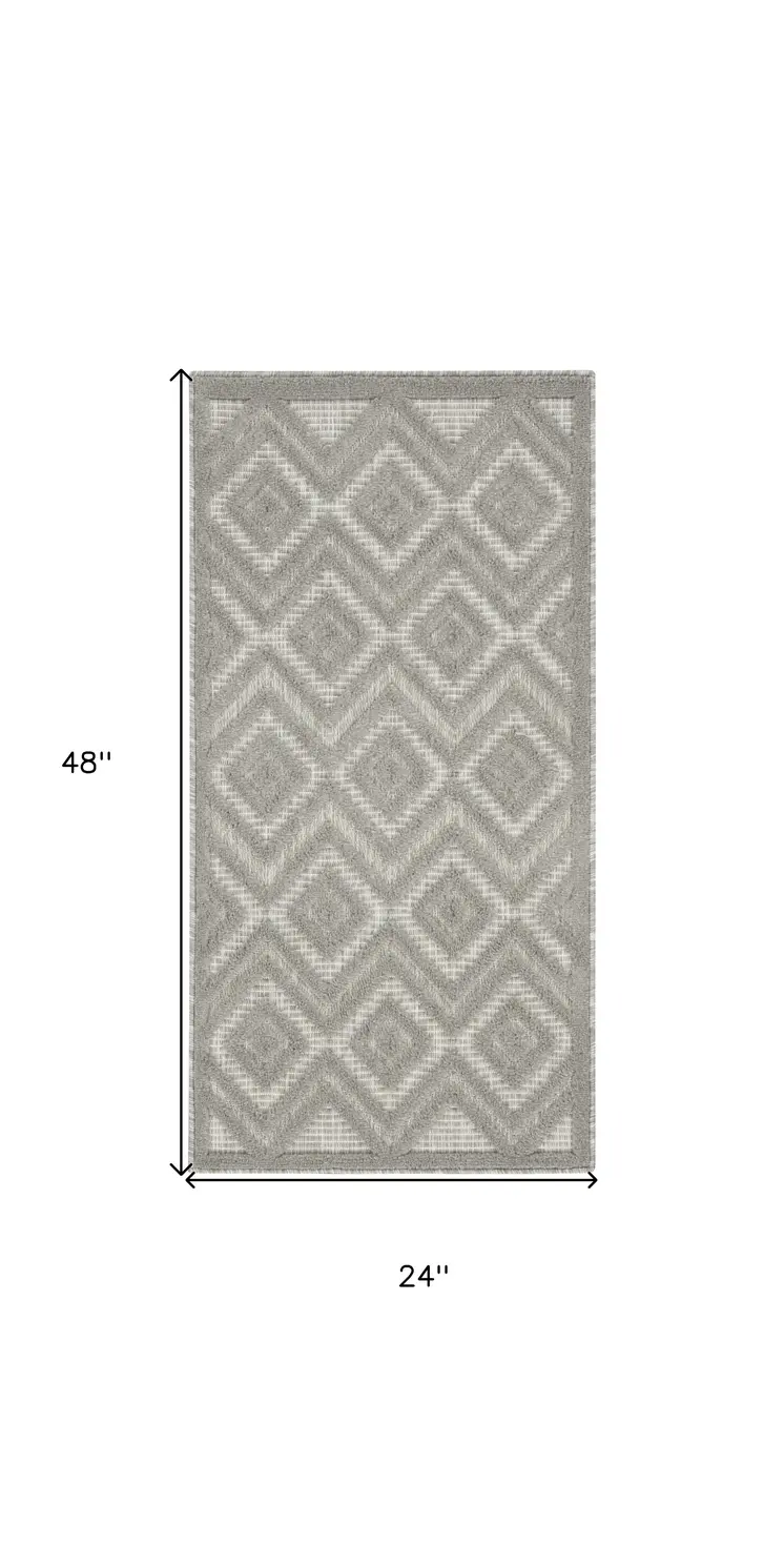 2' X 4' Silver And Gray Geometric Indoor Outdoor Area Rug