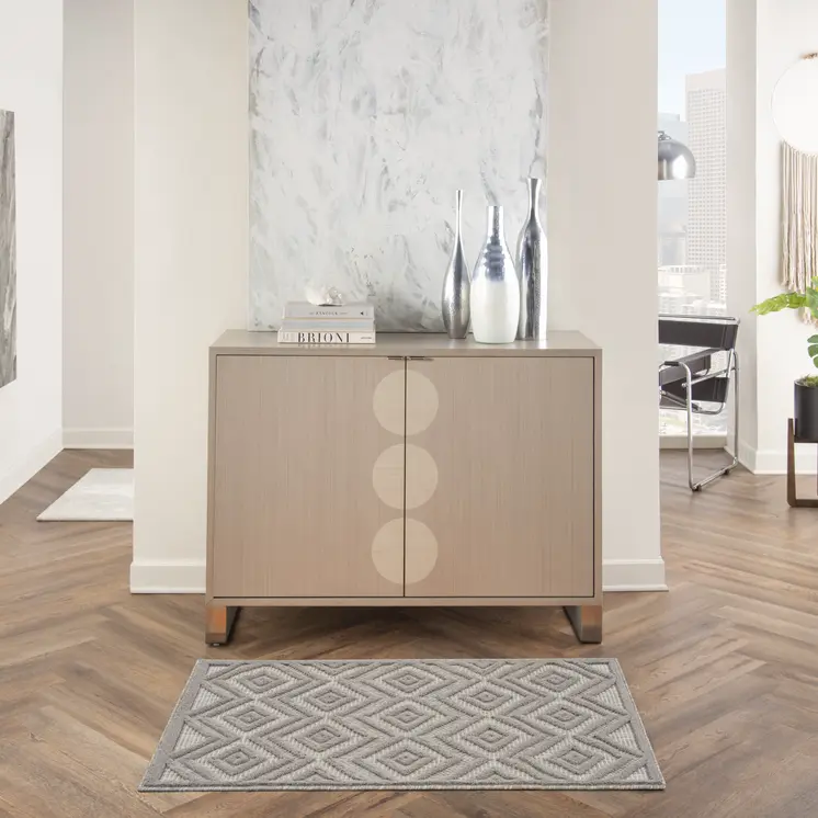 2' X 4' Silver And Gray Geometric Indoor Outdoor Area Rug