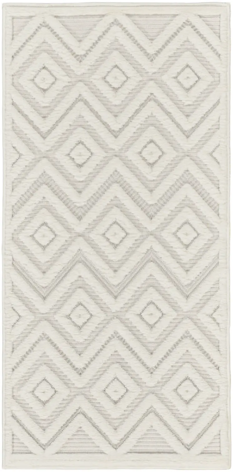 2' X 4' Ivory And White Geometric Indoor Outdoor Area Rug