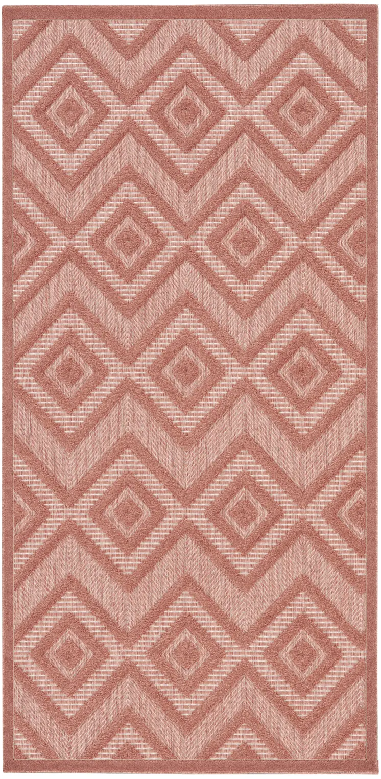 2' X 4' Coral And Orange Geometric Indoor Outdoor Area Rug