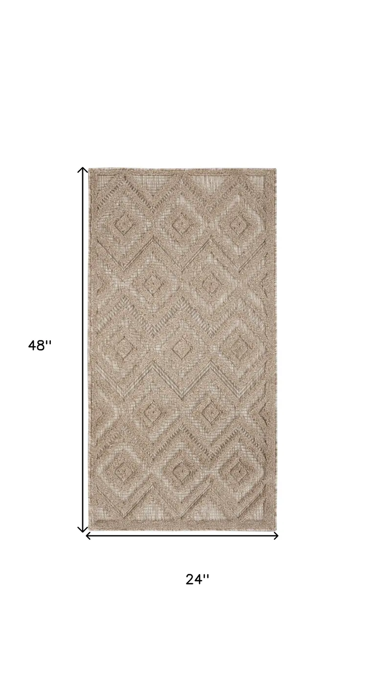 2' X 4' Natural And Beige Geometric Indoor Outdoor Area Rug