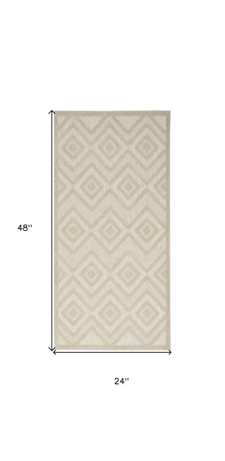 2' X 4' Cream And Beige Geometric Indoor Outdoor Area Rug
