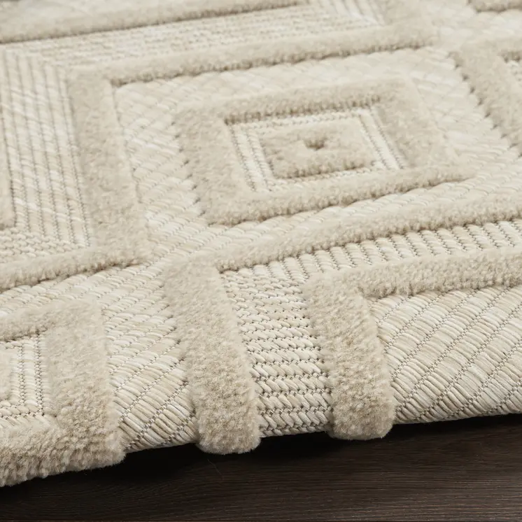 2' X 4' Cream And Beige Geometric Indoor Outdoor Area Rug