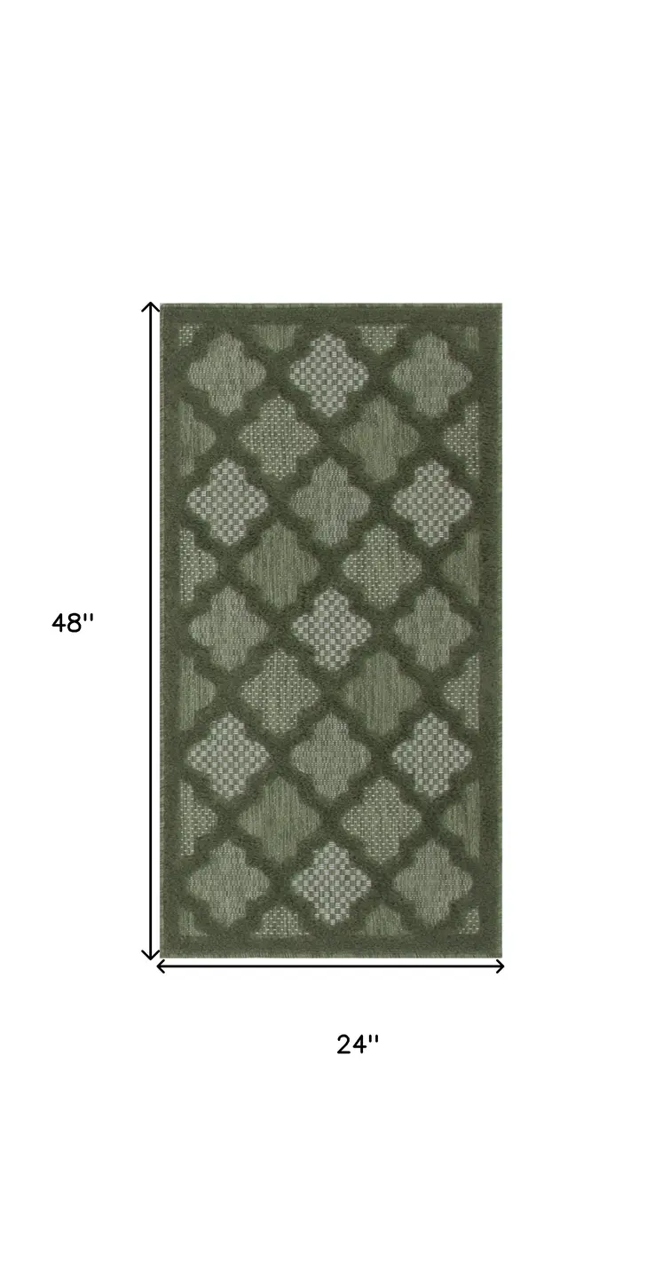 2' X 4' Dark Green And Light Green Geometric Indoor Outdoor Area Rug