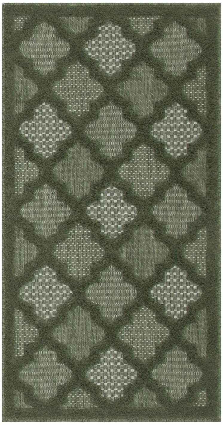 2' X 4' Dark Green And Light Green Geometric Indoor Outdoor Area Rug