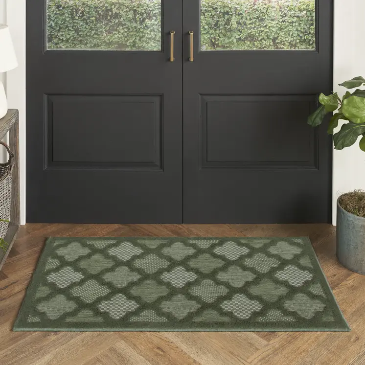 2' X 4' Dark Green And Light Green Geometric Indoor Outdoor Area Rug