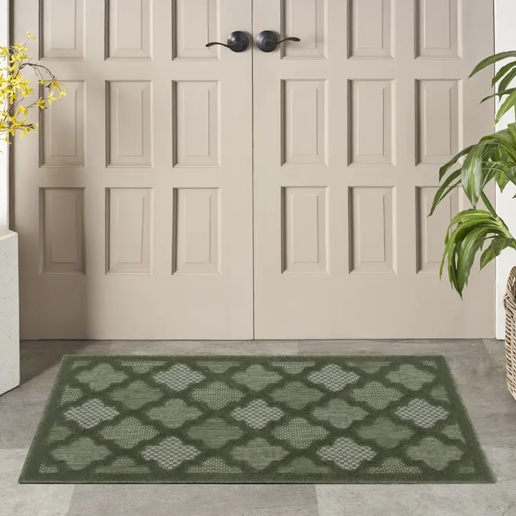 2' X 4' Dark Green And Light Green Geometric Indoor Outdoor Area Rug