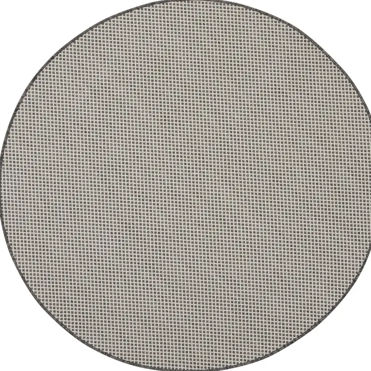 4' Ivory And Charcoal Round Geometric Indoor Outdoor Area Rug