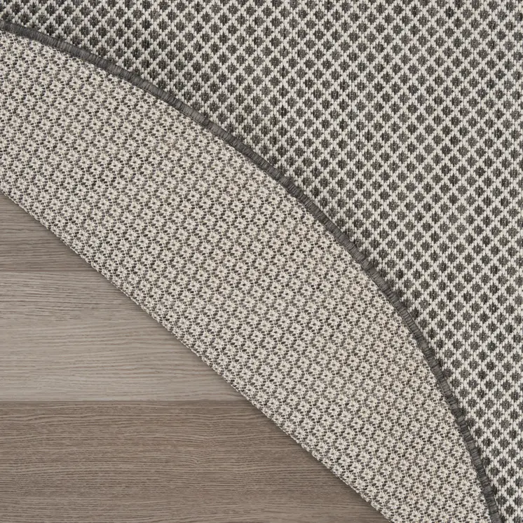 4' Ivory And Charcoal Round Geometric Indoor Outdoor Area Rug