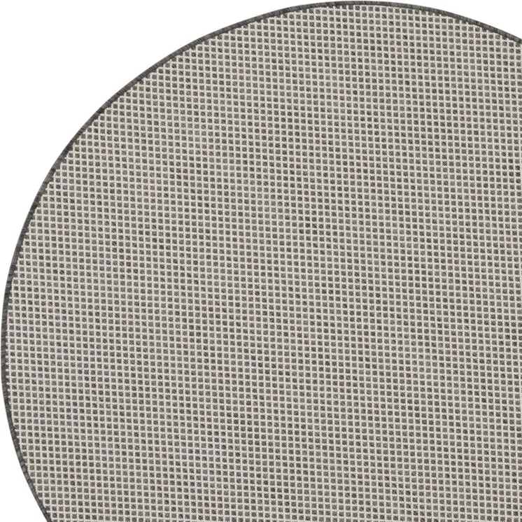 4' Ivory And Charcoal Round Geometric Indoor Outdoor Area Rug