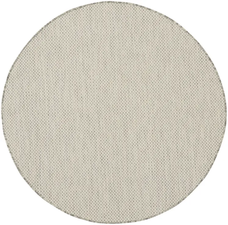 4' Ivory And Silver Round Geometric Indoor Outdoor Area Rug
