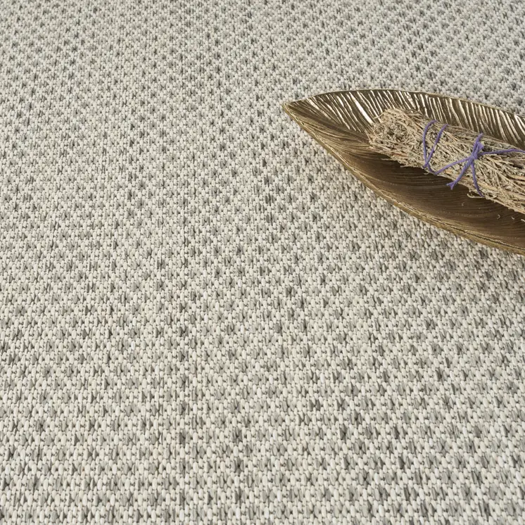 4' Ivory And Silver Round Geometric Indoor Outdoor Area Rug