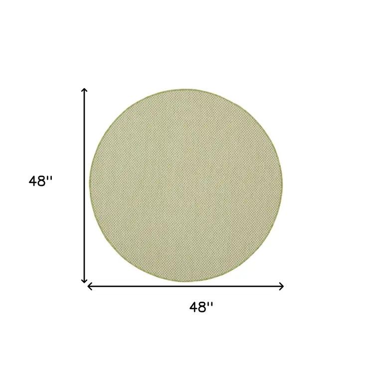 4' Ivory And Green Round Geometric Indoor Outdoor Area Rug