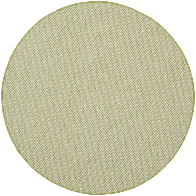 4' Ivory And Green Round Geometric Indoor Outdoor Area Rug
