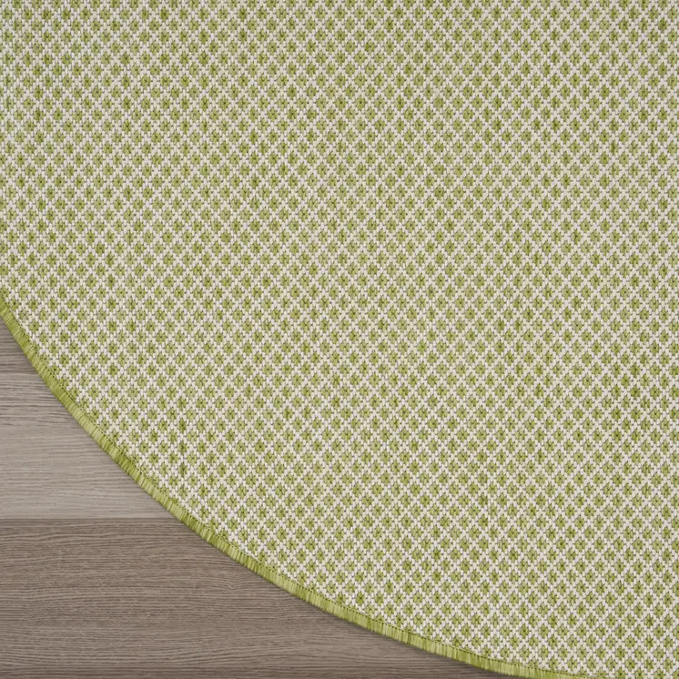 4' Ivory And Green Round Geometric Indoor Outdoor Area Rug