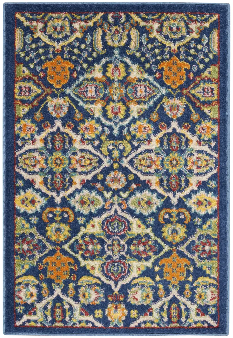 2' X 3' Blue Floral Power Loom Area Rug
