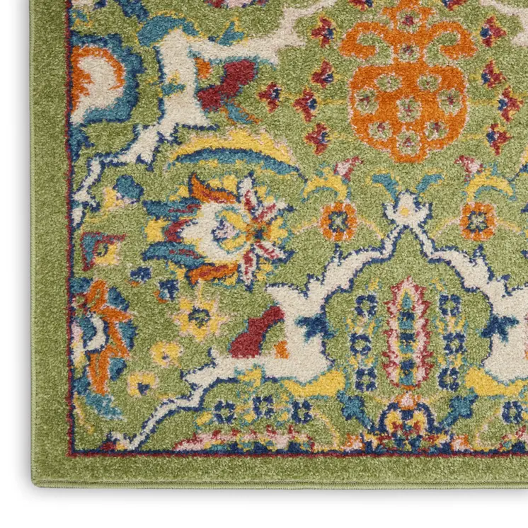 2' X 3' Green Floral Power Loom Area Rug