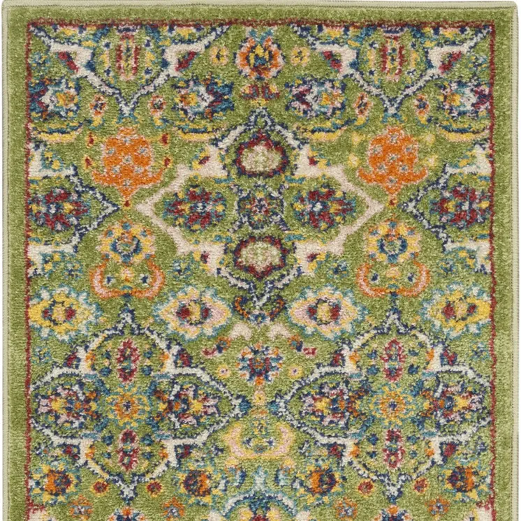 2' X 3' Green Floral Power Loom Area Rug