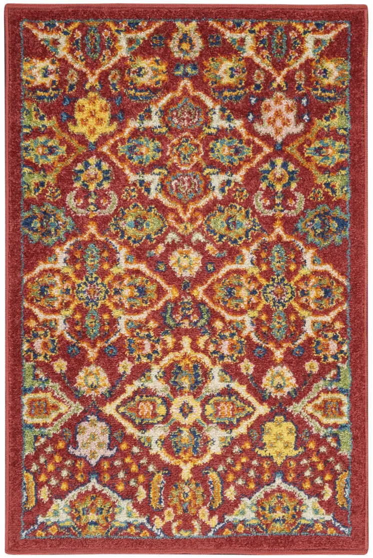 2' X 3' Red Floral Power Loom Area Rug