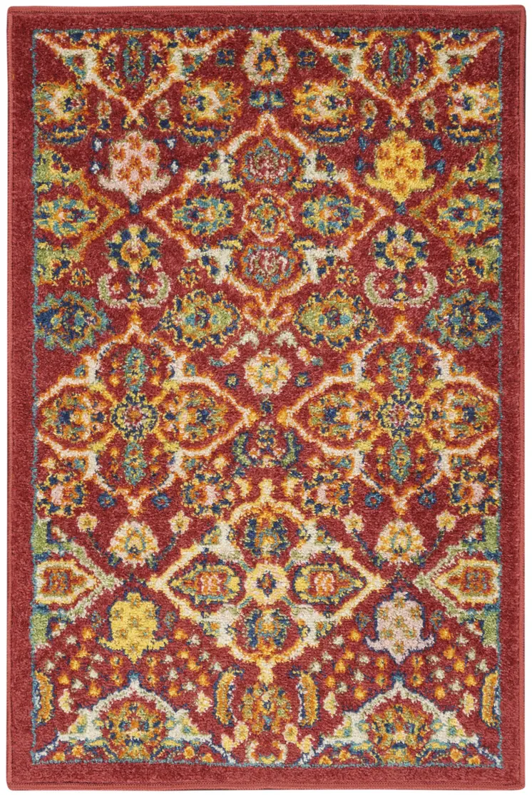 2' X 3' Red Floral Power Loom Area Rug
