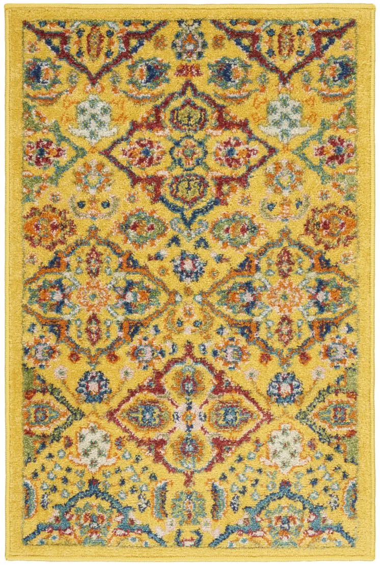 2' X 3' Yellow Floral Power Loom Area Rug