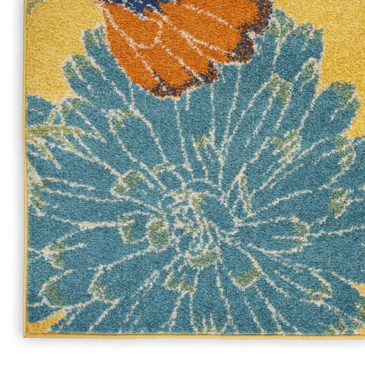 2' X 3' Yellow Floral Power Loom Area Rug