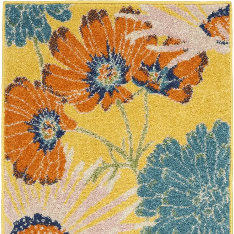 2' X 3' Yellow Floral Power Loom Area Rug
