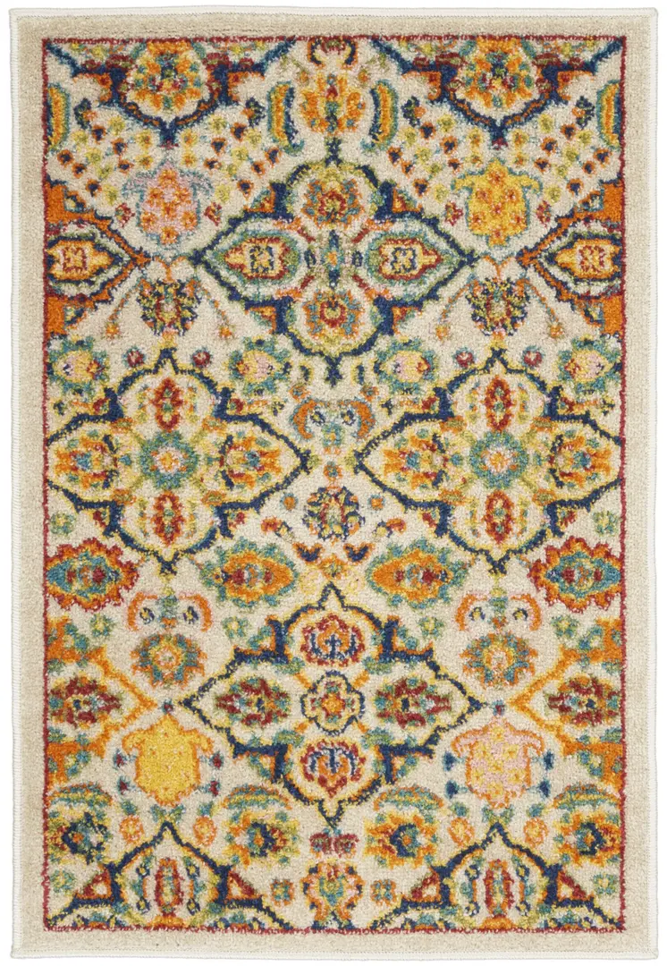 2' X 3' Ivory Floral Power Loom Area Rug