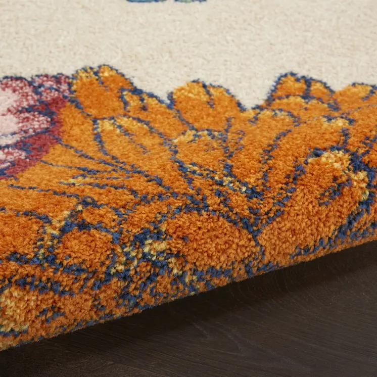 2' X 3' Ivory Floral Power Loom Area Rug