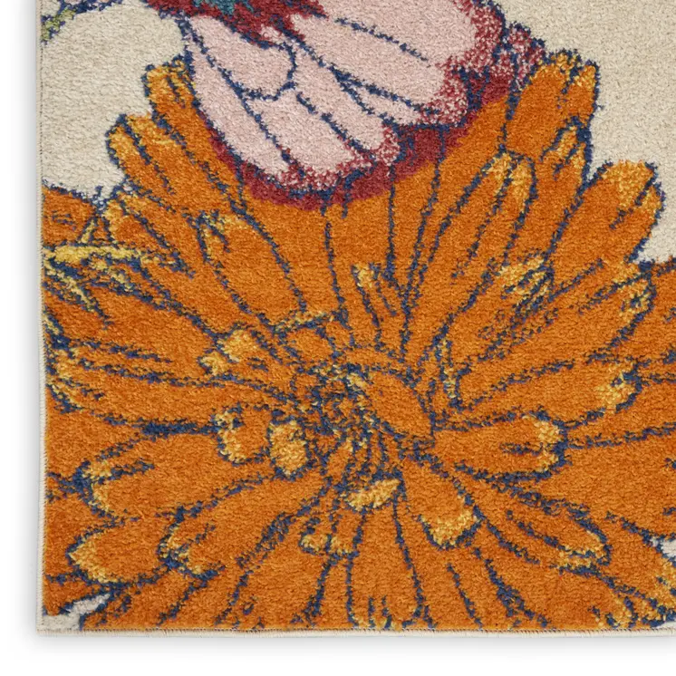 2' X 3' Ivory Floral Power Loom Area Rug