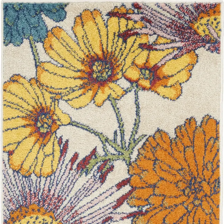 2' X 3' Ivory Floral Power Loom Area Rug