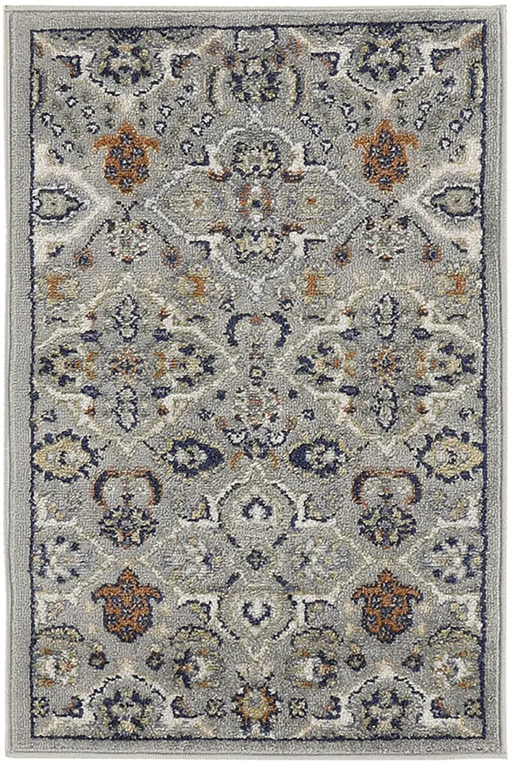 2' X 3' Gray Floral Power Loom Area Rug