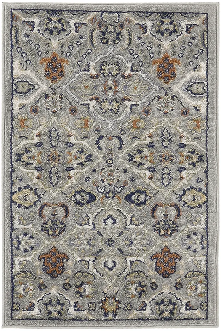 2' X 3' Gray Floral Power Loom Area Rug