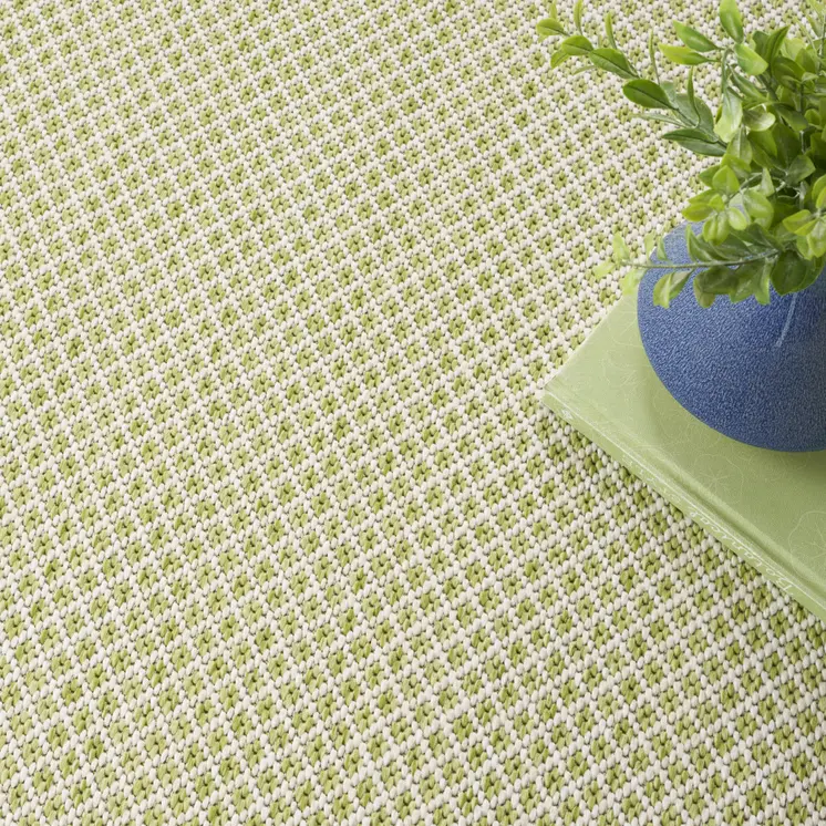 4' Ivory And Green Square Geometric Indoor Outdoor Area Rug