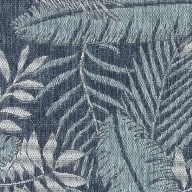 2' X 3' Navy Blue Sky Blue And Ivory Palm Leaf Indoor Outdoor Area Rug