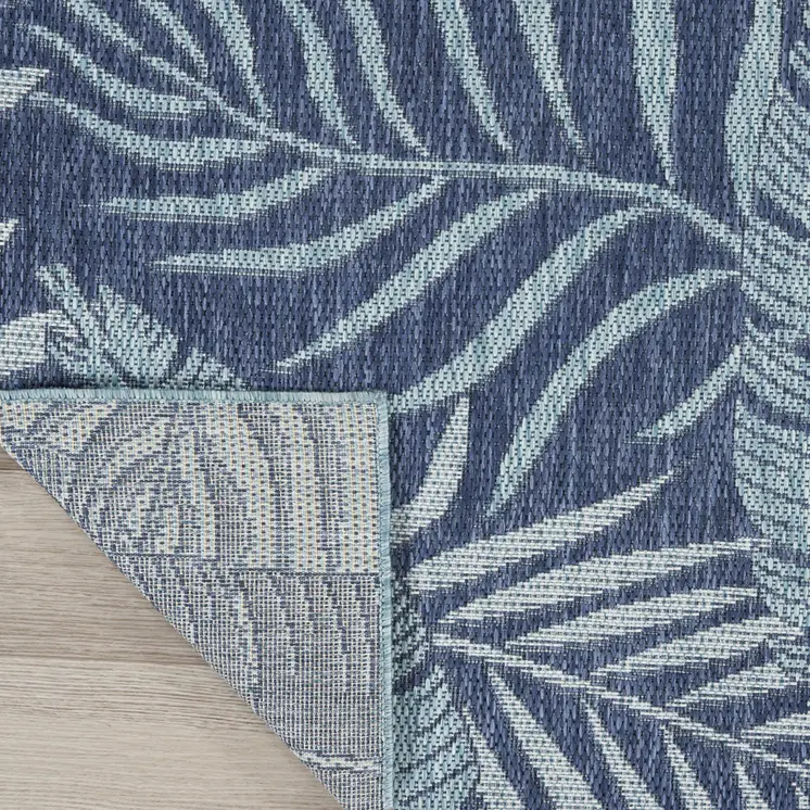 2' X 3' Navy Blue Sky Blue And Ivory Palm Leaf Indoor Outdoor Area Rug
