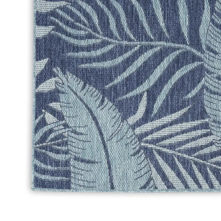 2' X 3' Navy Blue Sky Blue And Ivory Palm Leaf Indoor Outdoor Area Rug
