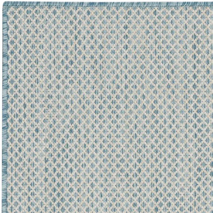 2' X 3' Aqua And Ivory Geometric Indoor Outdoor Area Rug